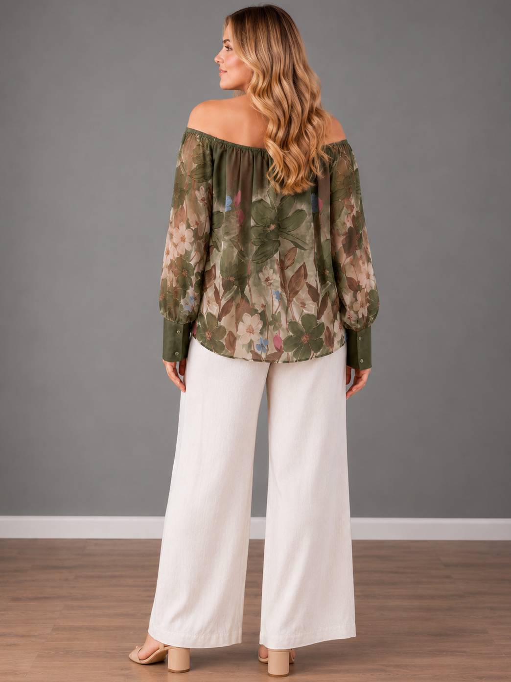 Off Shoulder Cuff Sleeves Floral Top