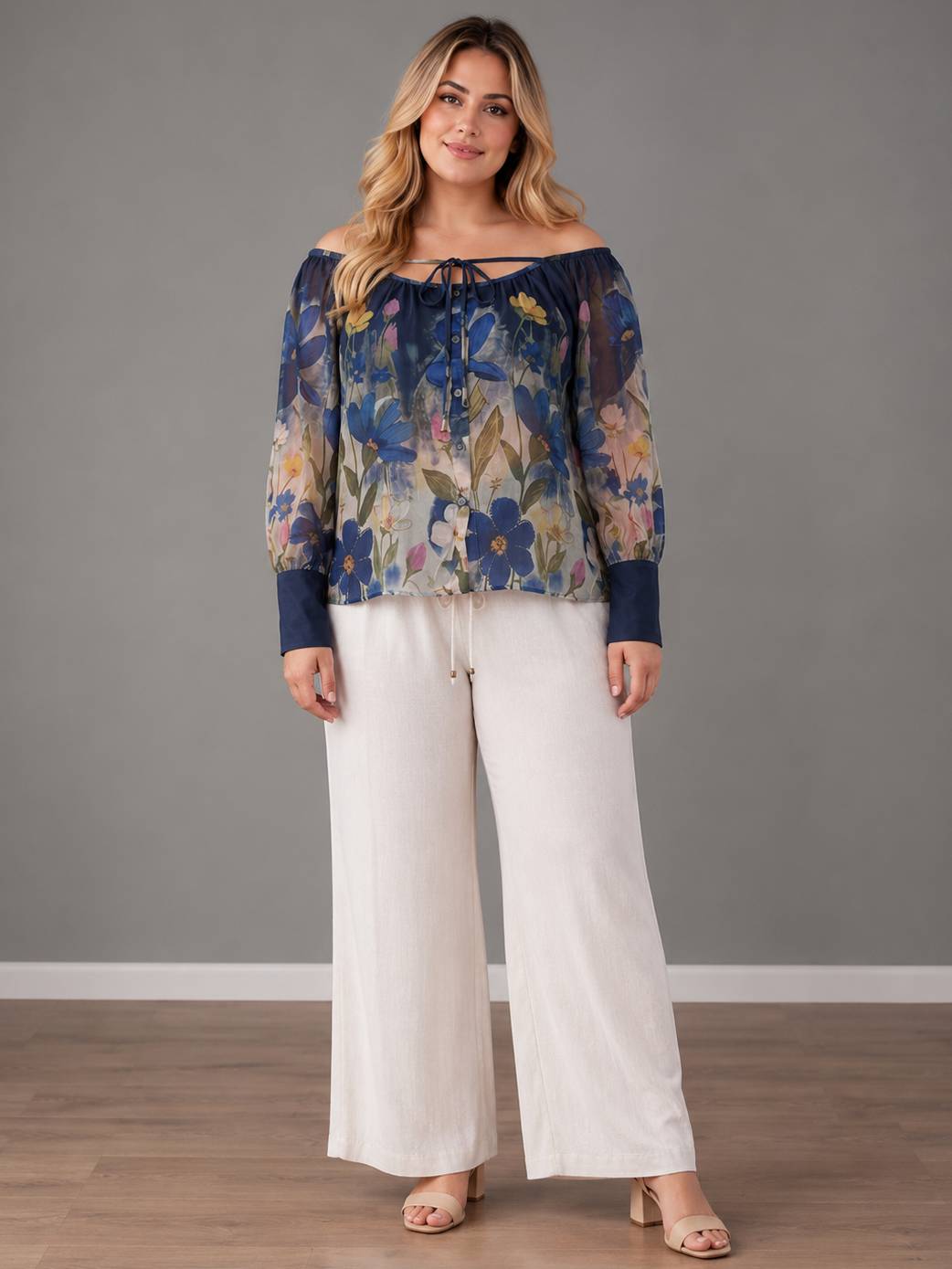 Off Shoulder Cuff Sleeves Floral Top
