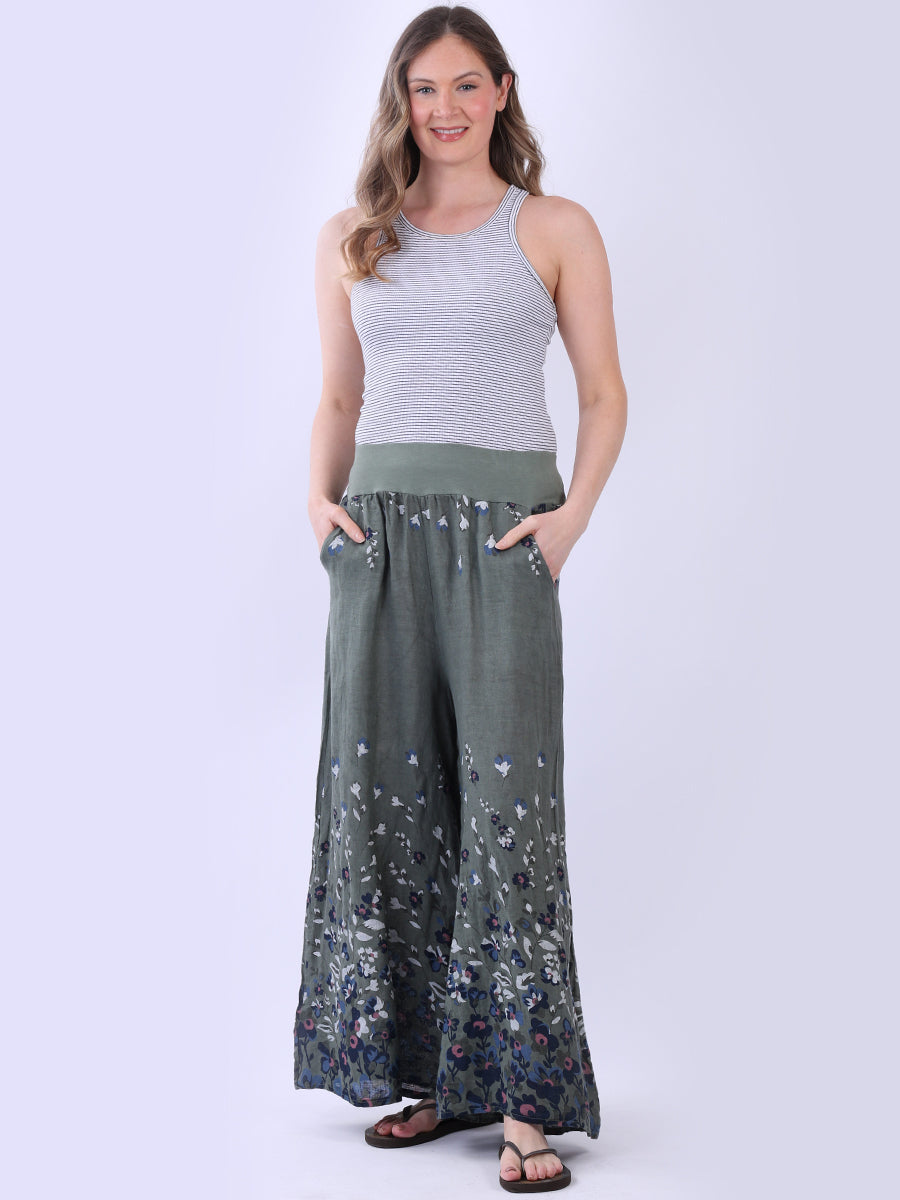Floral Linen Palazzo Khaki