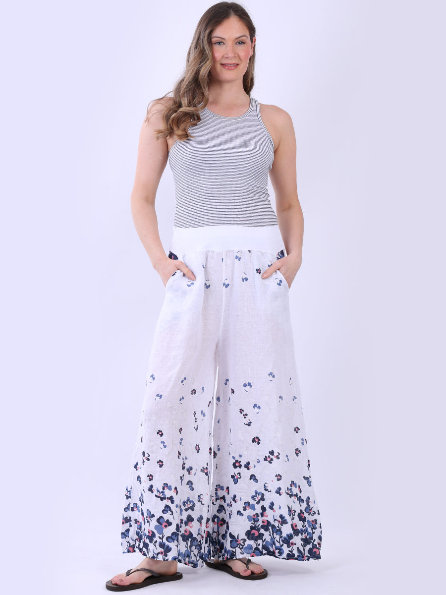 Floral Linen Palazzo White