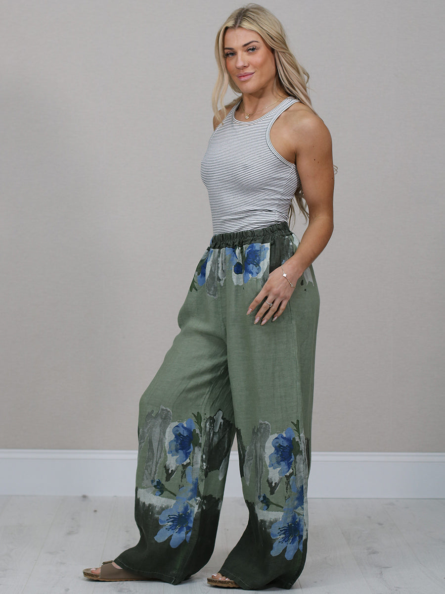 Italian Floral Print Ladies Linen Palazzo