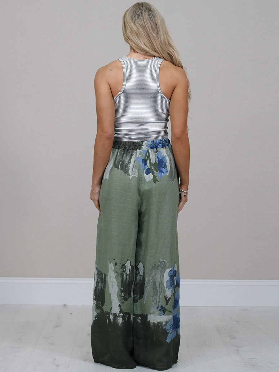 Italian Floral Print Ladies Linen Palazzo