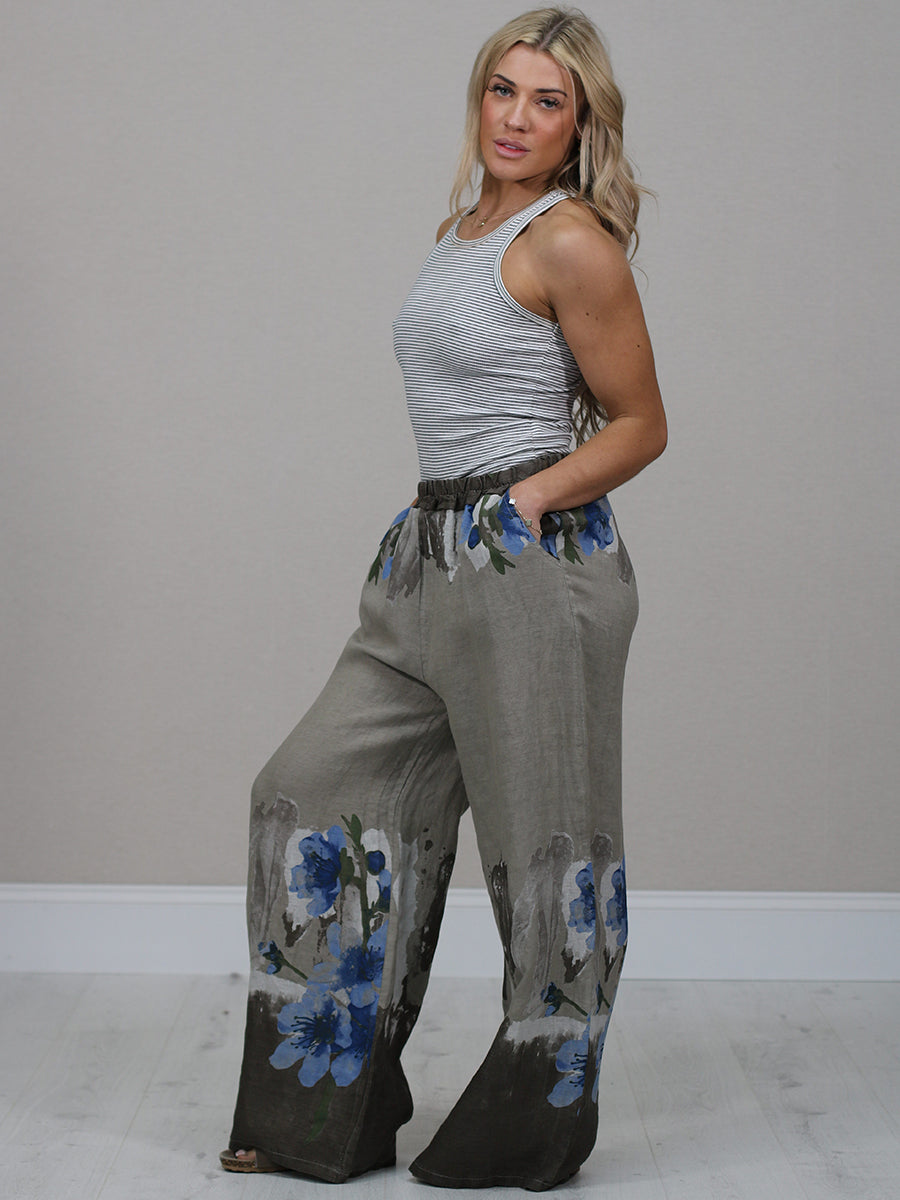 Italian Floral Print Ladies Linen Palazzo