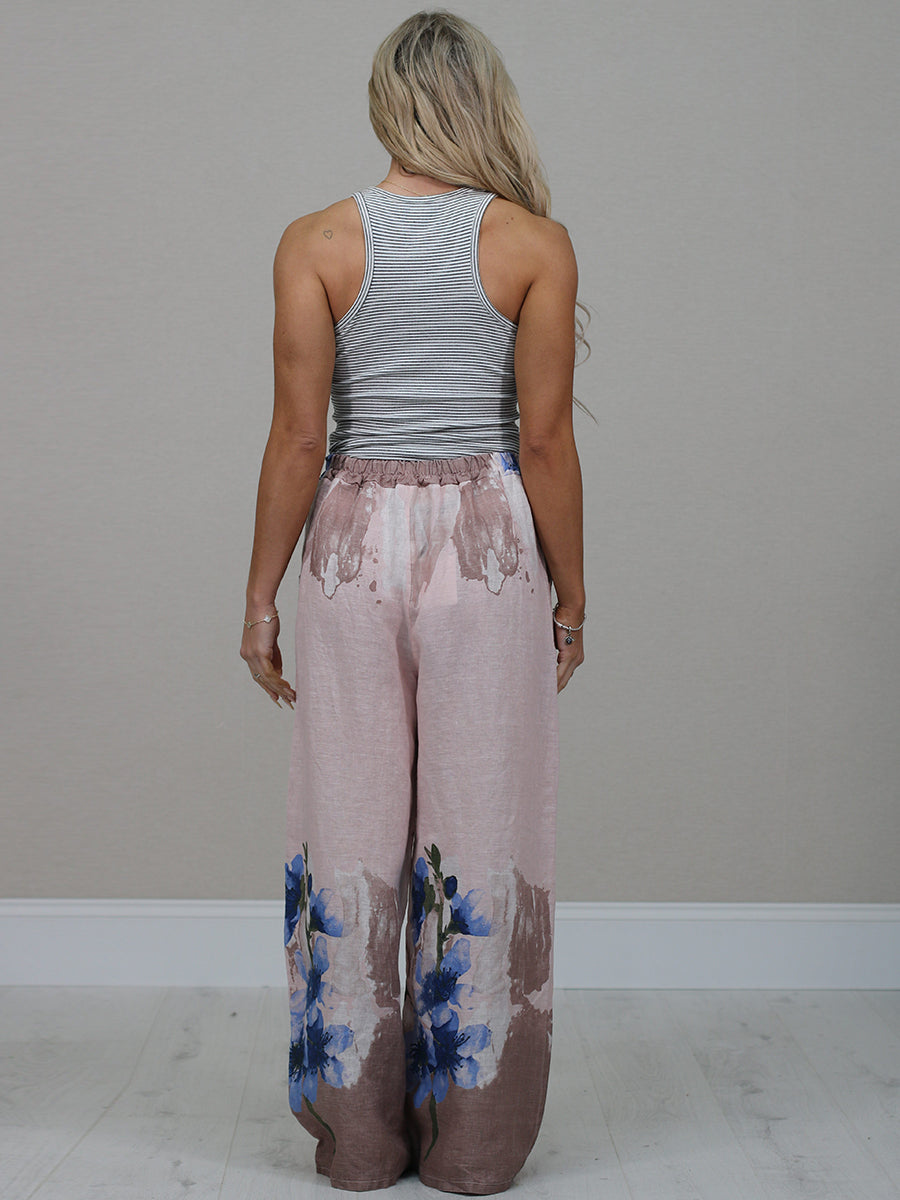 Italian Floral Print Ladies Linen Palazzo