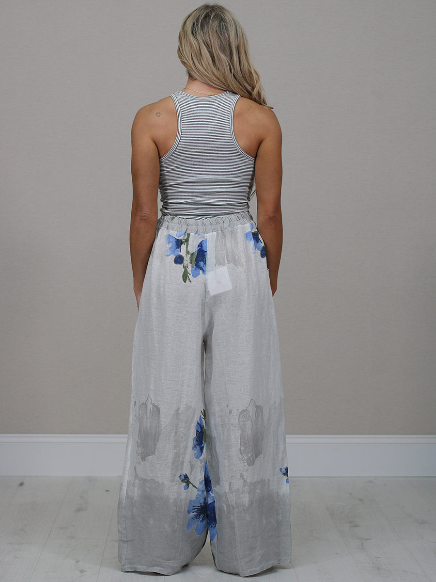 Italian Floral Print Ladies Linen Palazzo