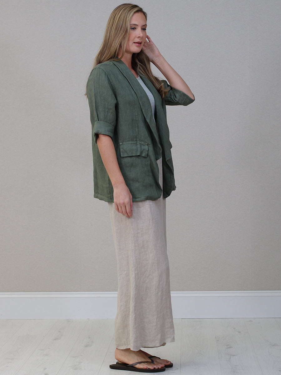 Shawl Collar Solid Linen Jacket