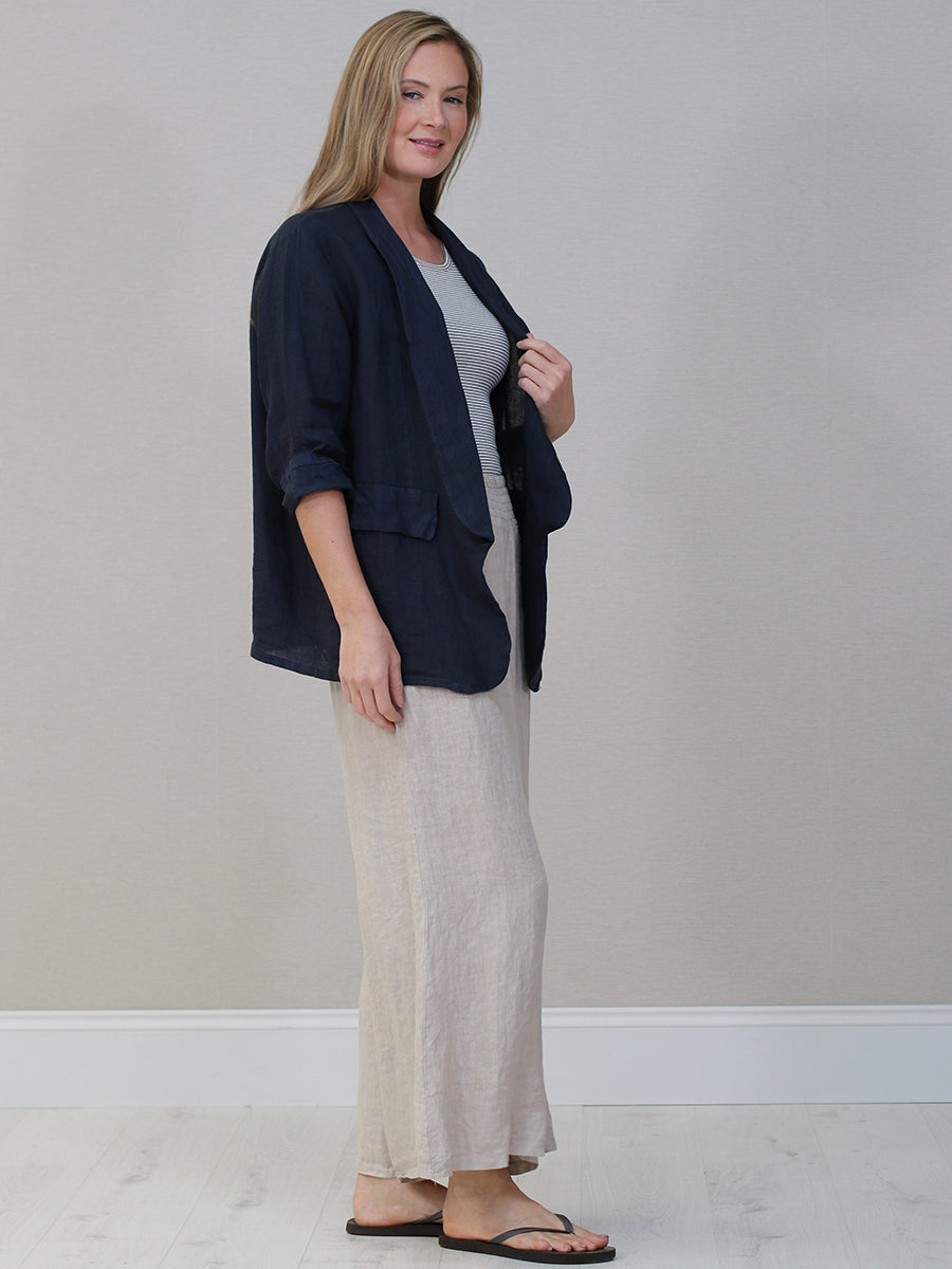Shawl Collar Solid Linen Jacket