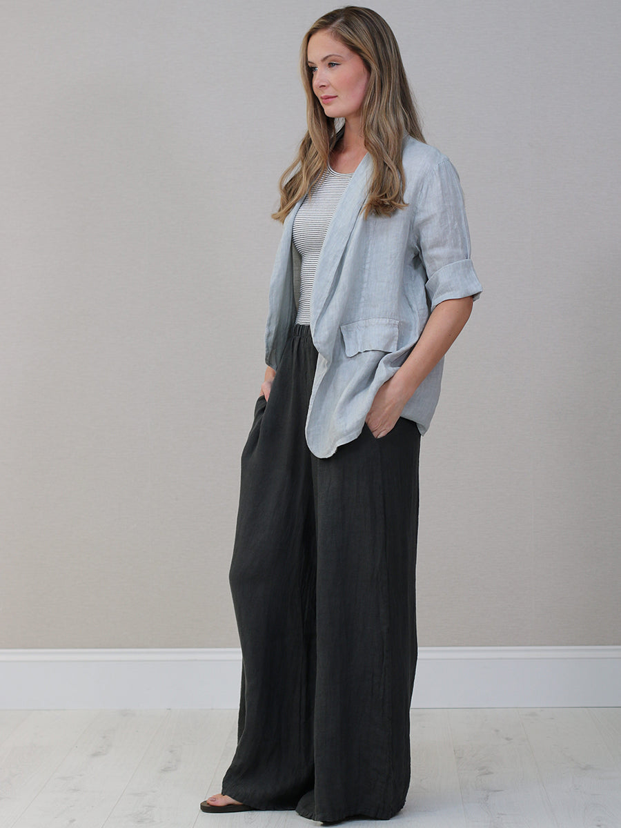 Shawl Collar Solid Linen Jacket