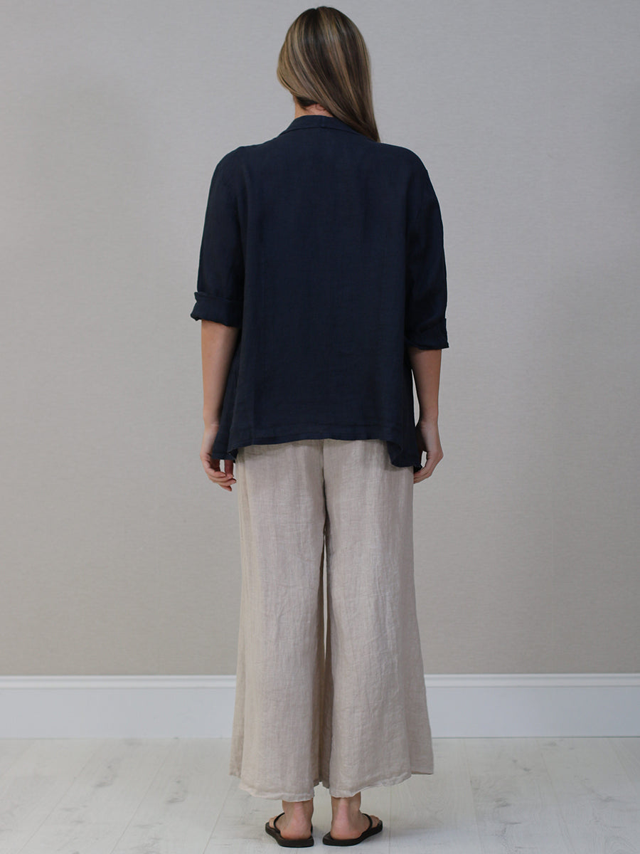 Shawl Collar Solid Linen Jacket