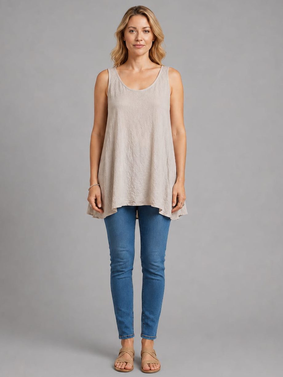 Plain Cotton Tank Top Beige