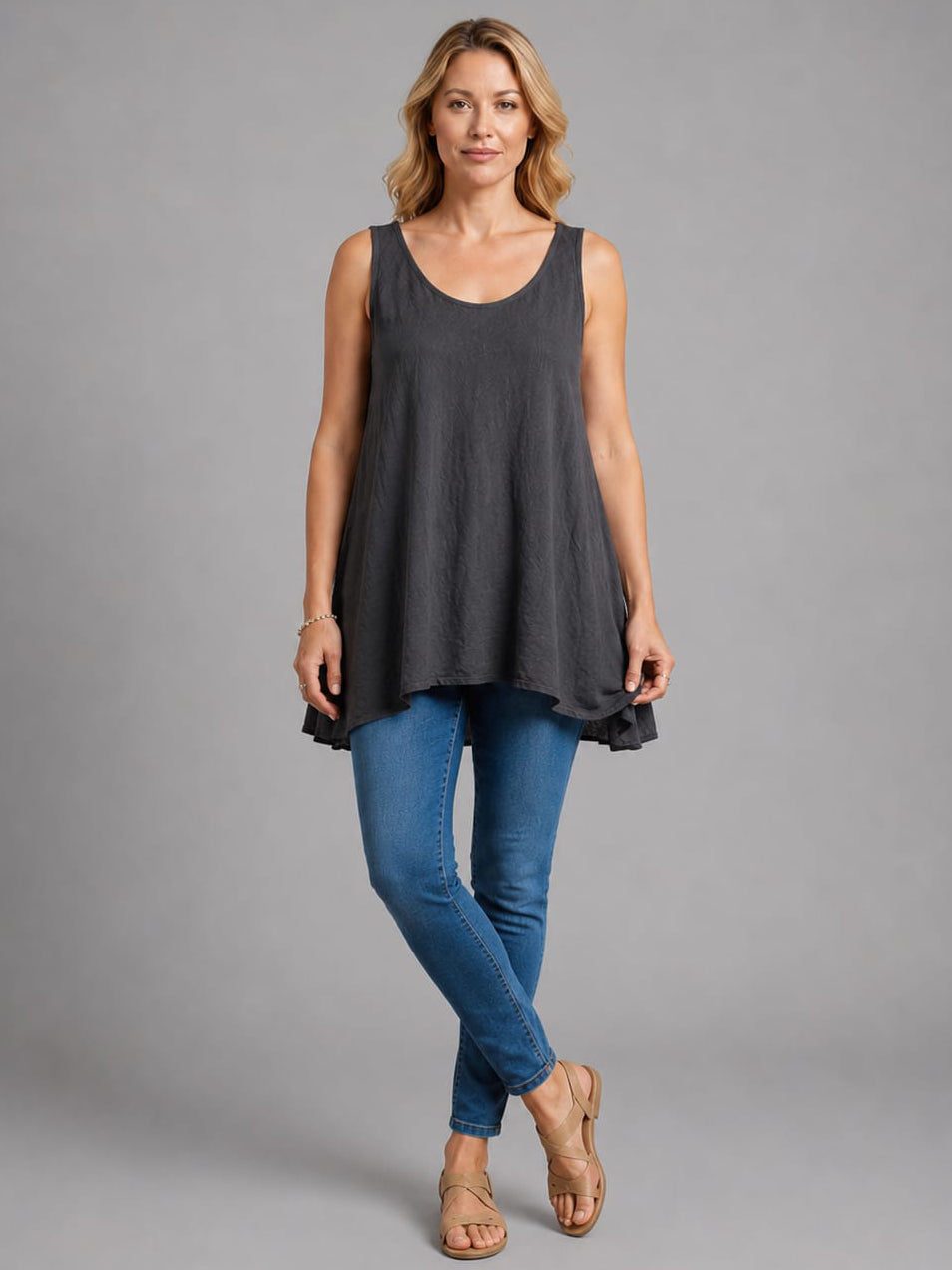 Plain Cotton Tank Top Charcoal