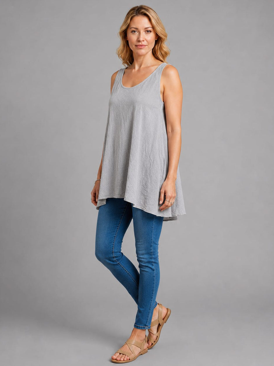 Plain Cotton Tank Top Silver