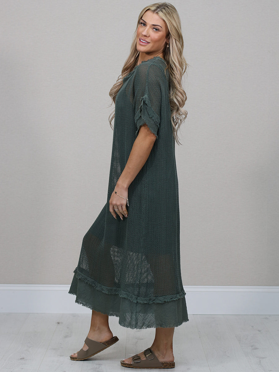 Italian Solid Mesh Net Cotton Lagenlook Dress