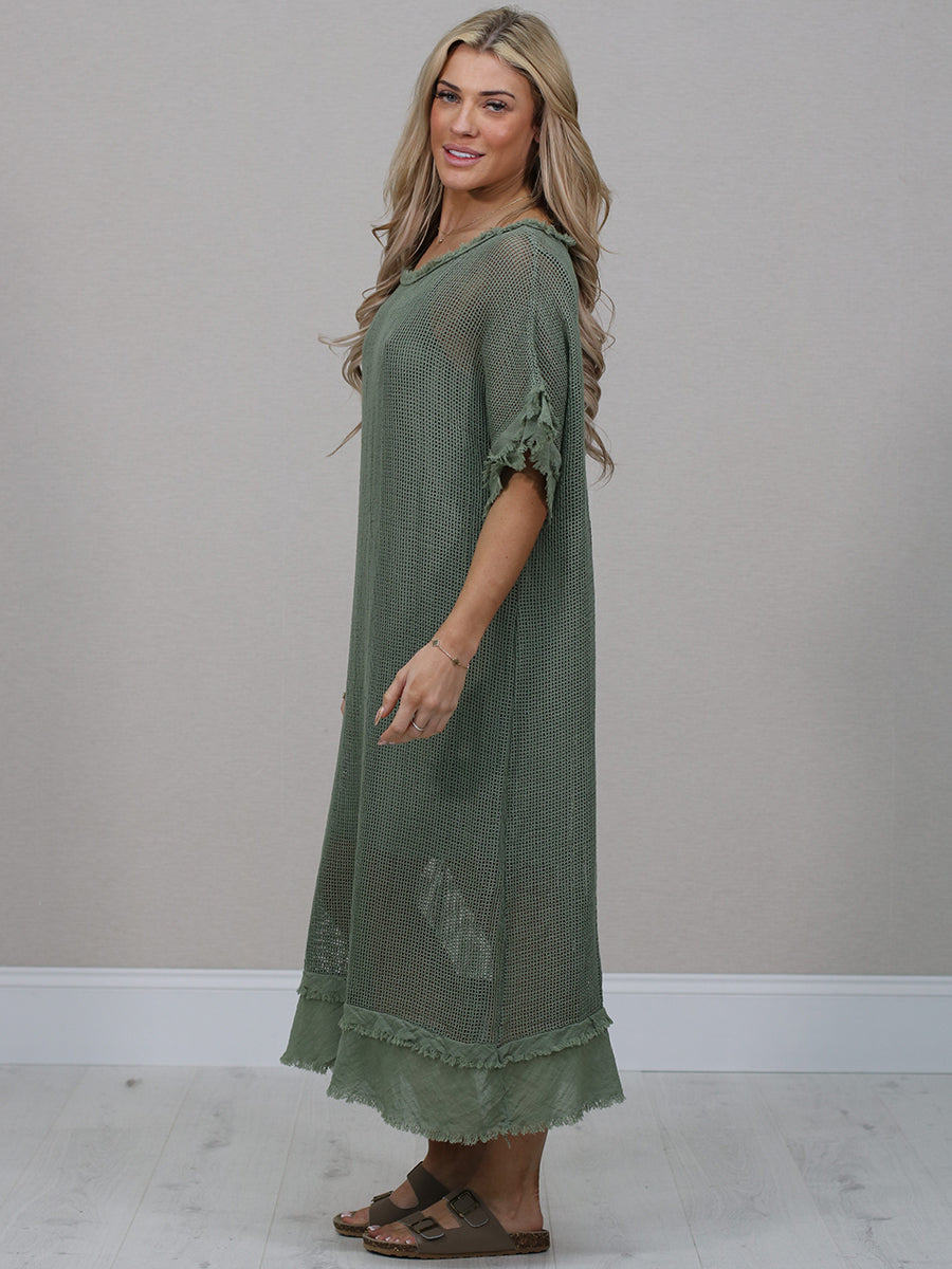 Italian Solid Mesh Net Cotton Lagenlook Dress