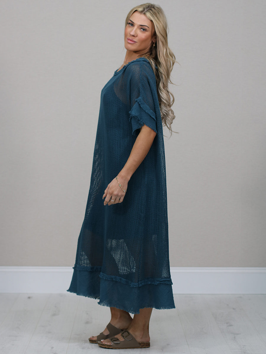 Italian Solid Mesh Net Cotton Lagenlook Dress