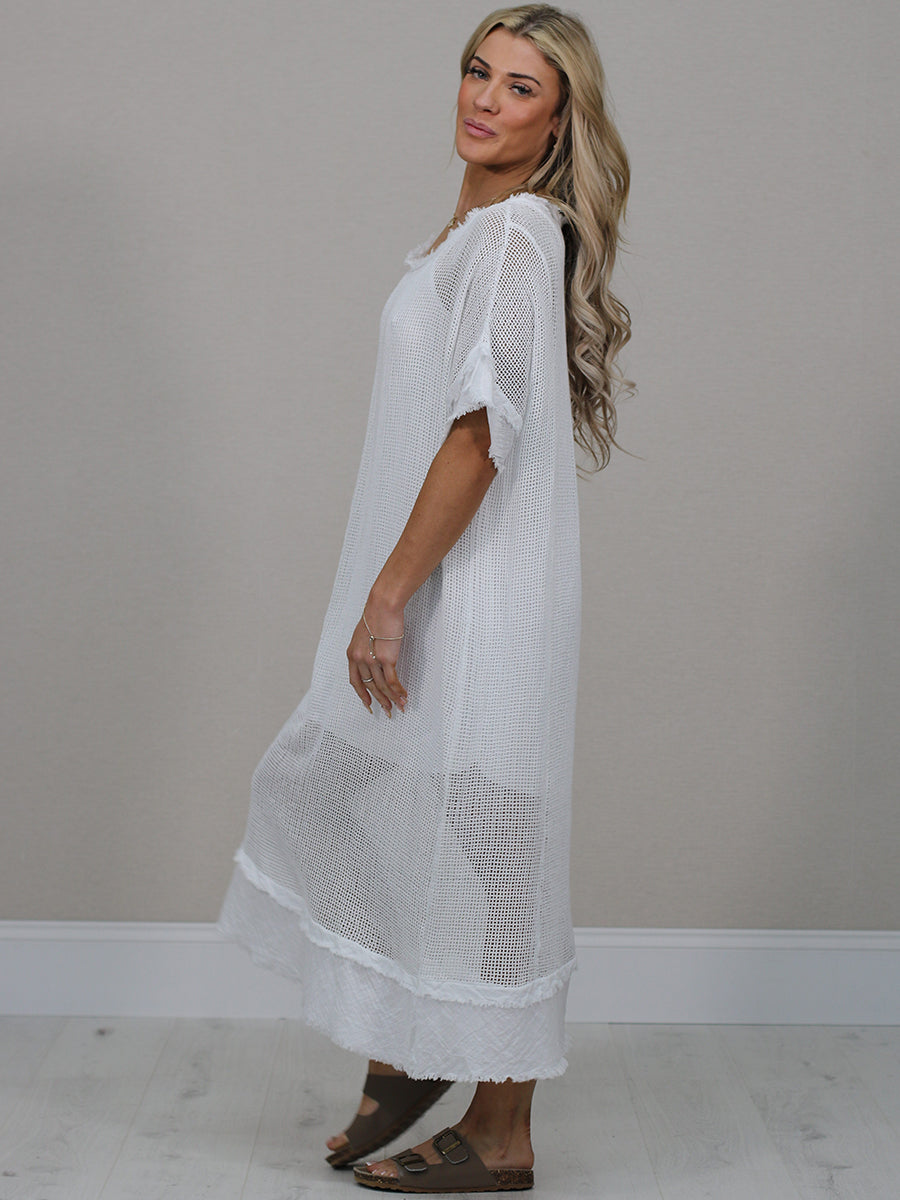 Italian Solid Mesh Net Cotton Lagenlook Dress