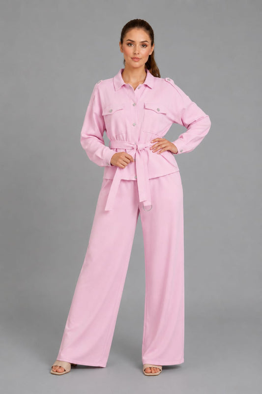Button Down Shirt CoOrd Set Pink