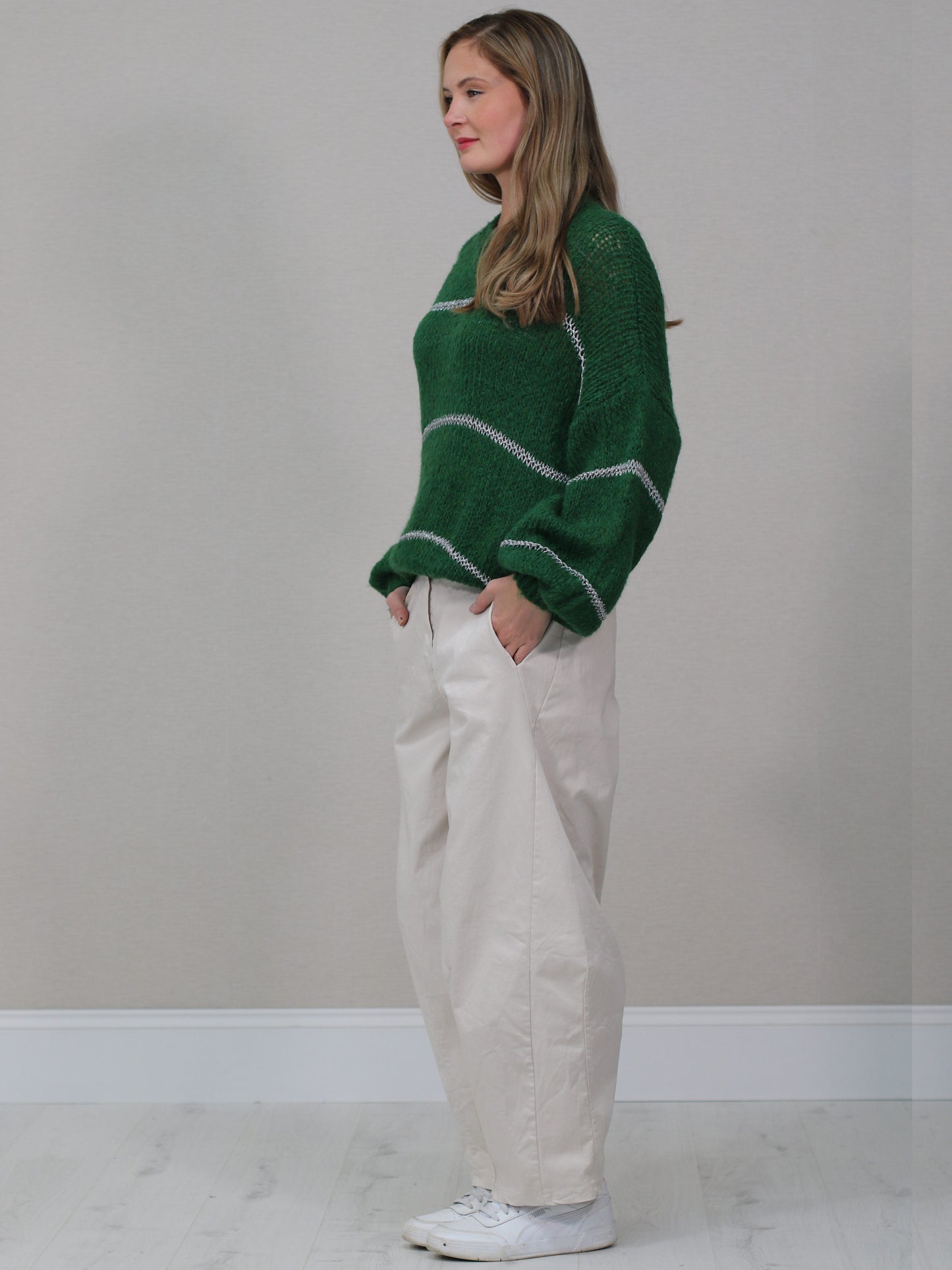 Stripy Knitted Batwing Wool Jumper