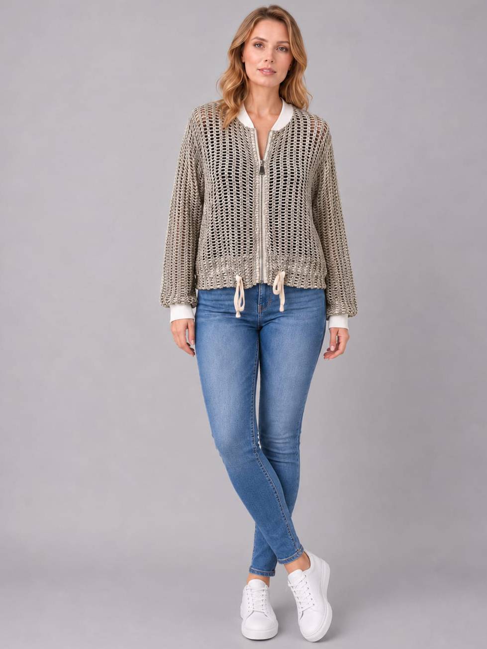 Mesh Net Cotton Crop Jacket Khaki