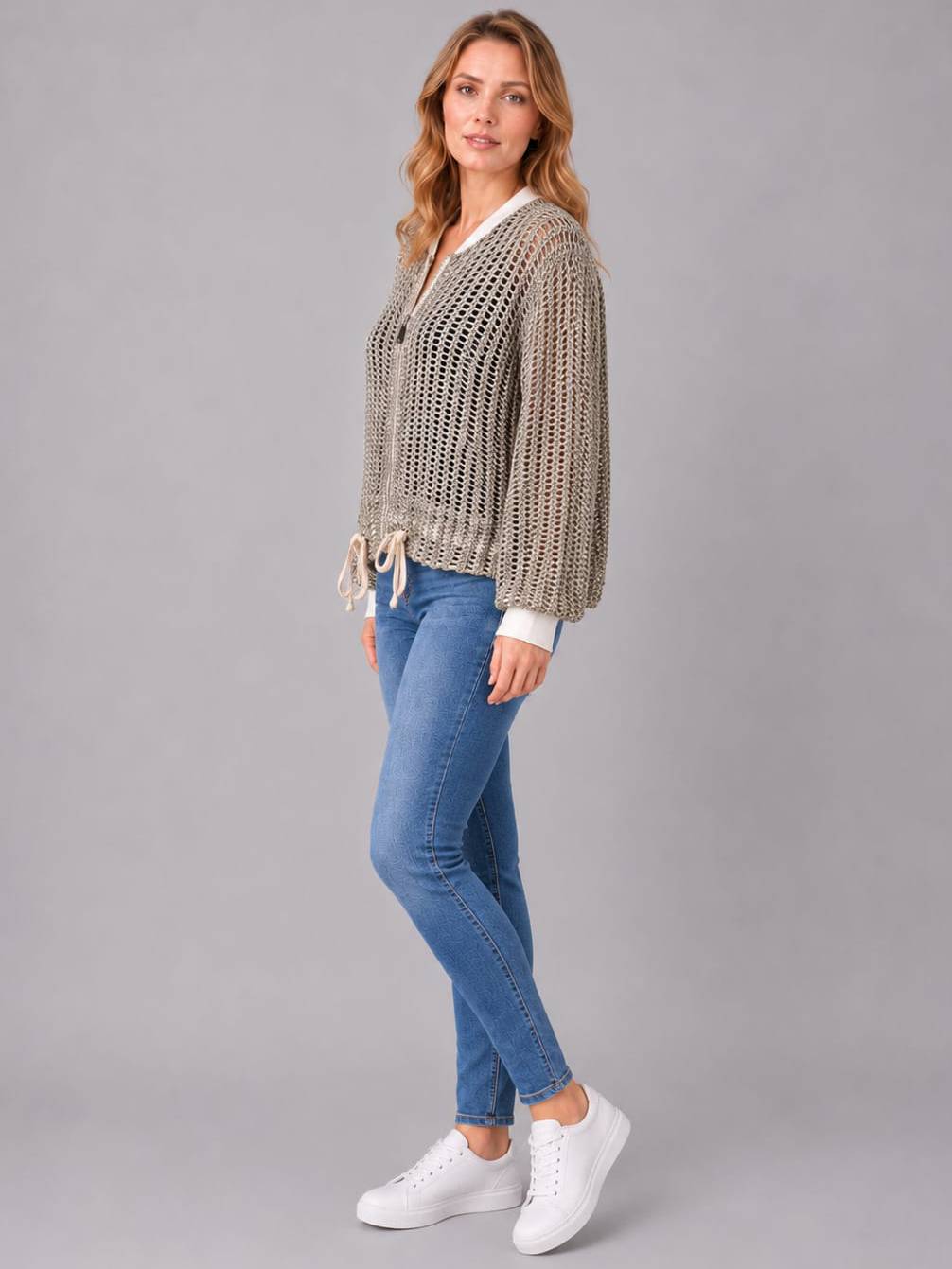 Women Mesh Net Cotton Crop Jacket