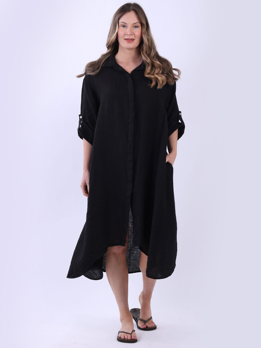 Plain Linen Midi Shirt Dress
