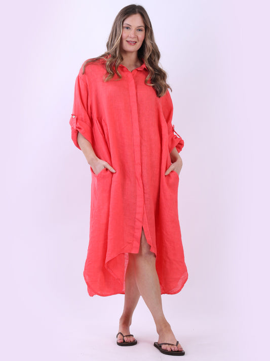 Plain Linen Midi Shirt Dress
