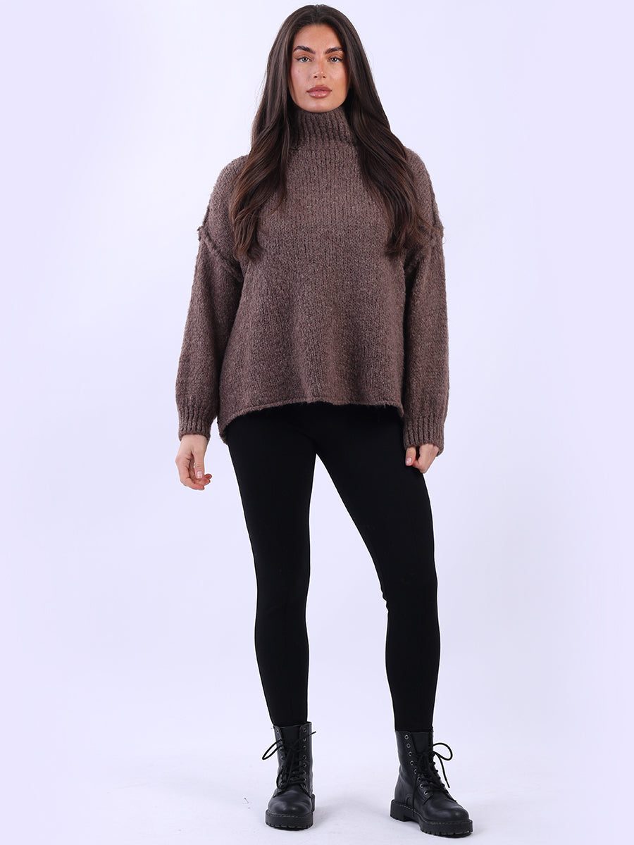Drop Shoulder Turtle Neck Wooly Knit Jumper