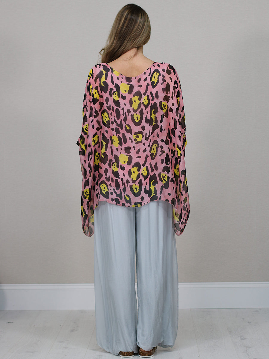 Plus Size Leopard Batwing Silk Top