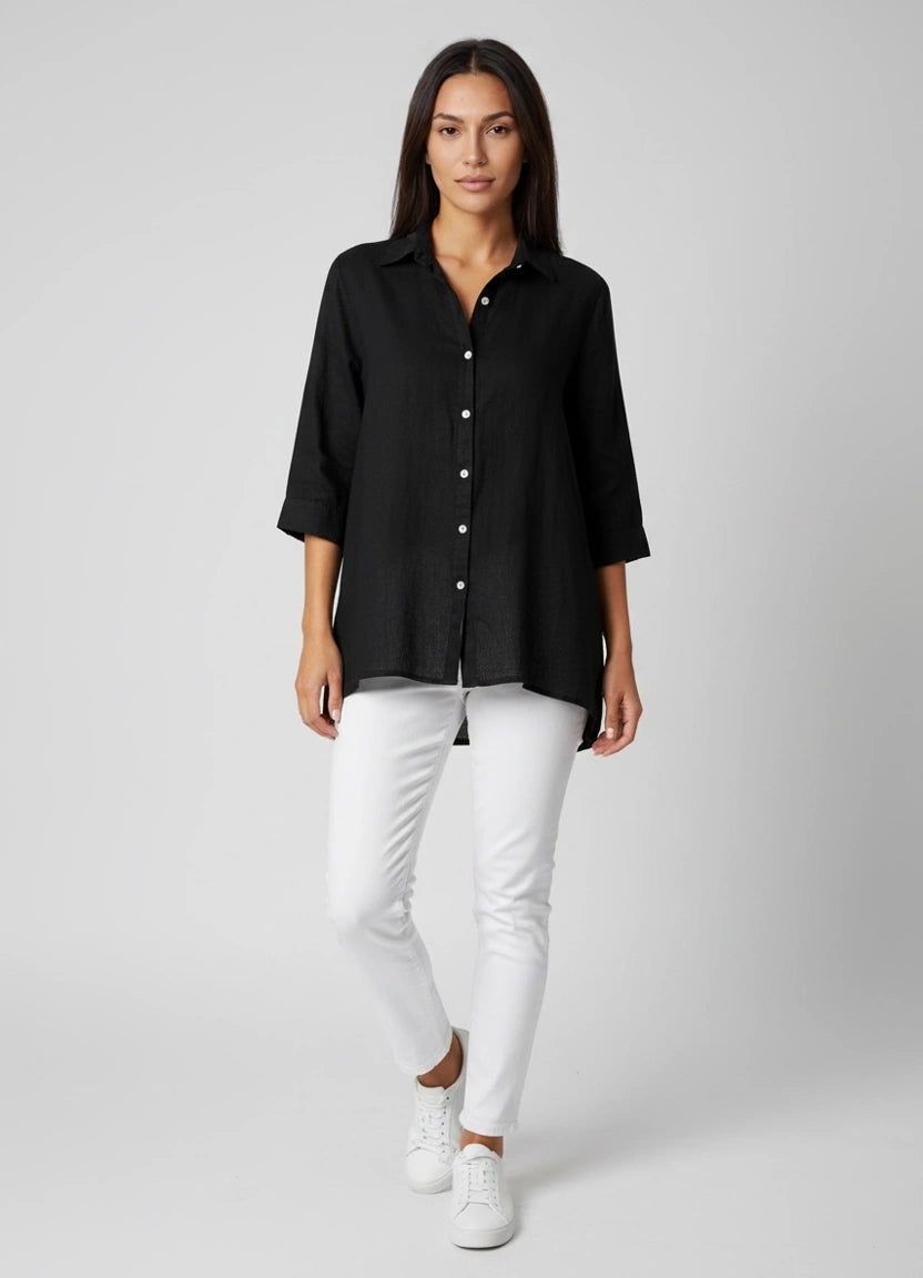 Button Down Linen Shirt Black