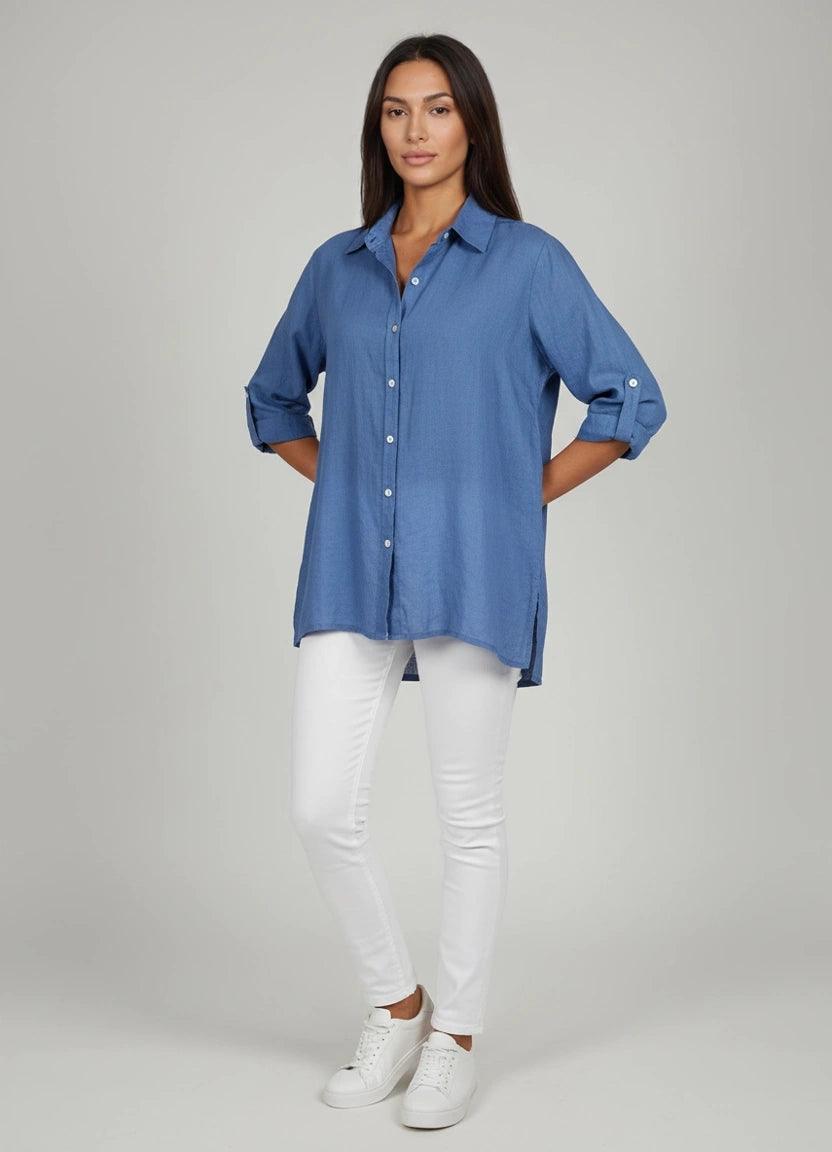 Button Down Linen Shirt Denim