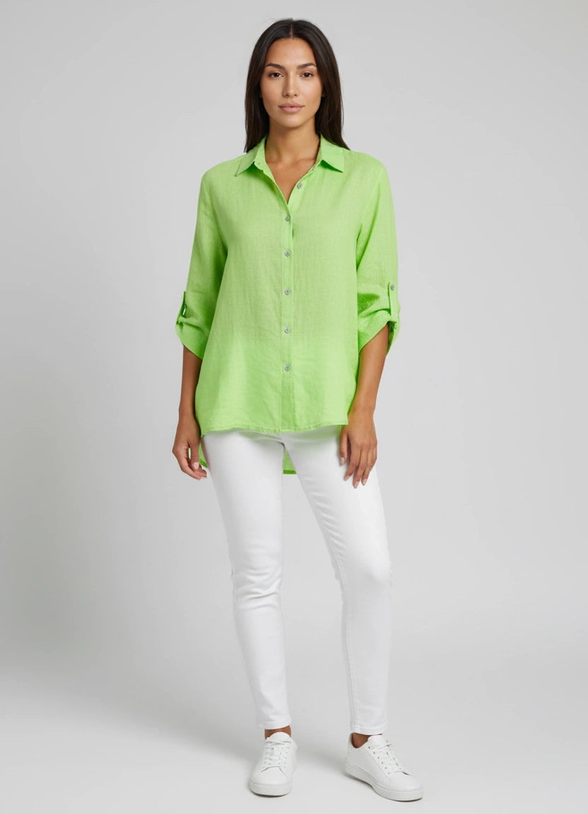 Button Down Linen Shirt Lime Green