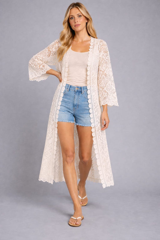 Long Net Cardigan Beige