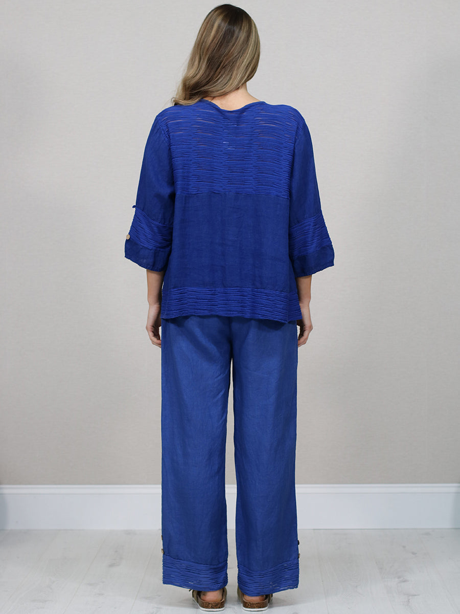 Button Down Cutout Crop Linen Jacket