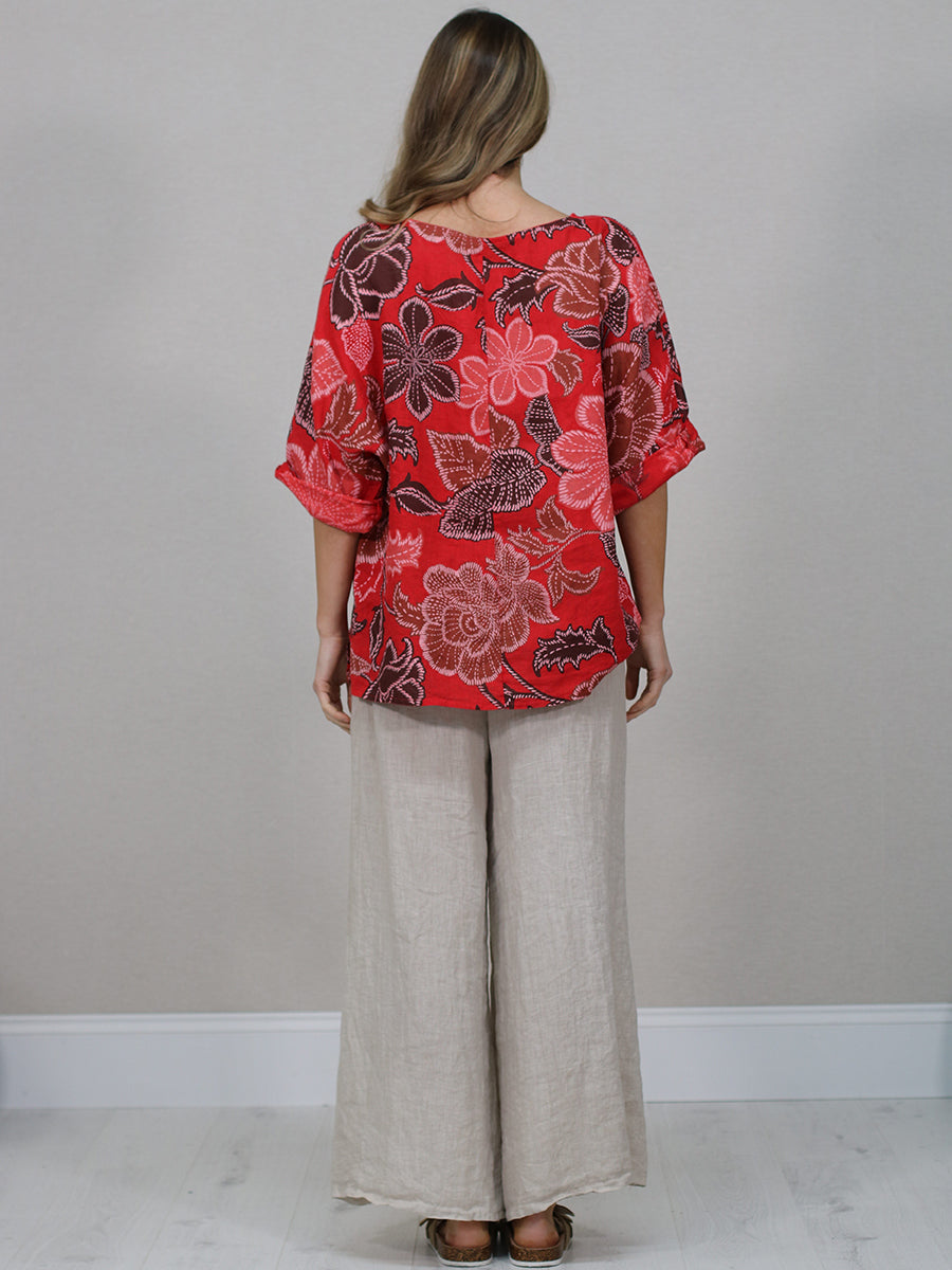 Made In Italy Floral Print Linen Top