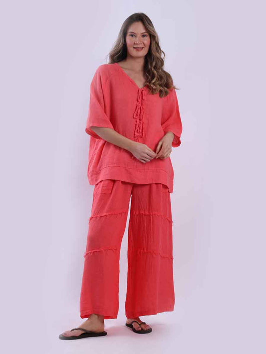 Ladies Plain Triple Tie Knot Linen Top