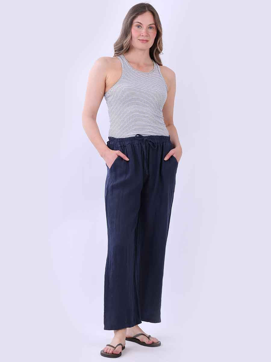 Solid Linen Trouser Navy