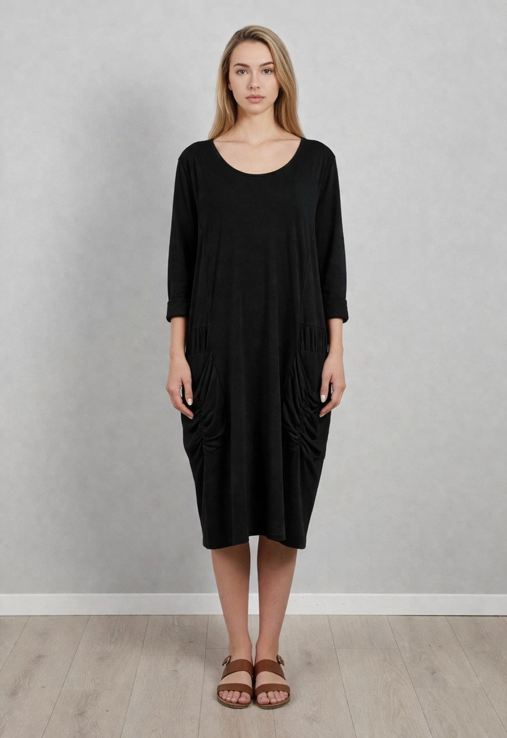 Ruched Cotton Dress Black