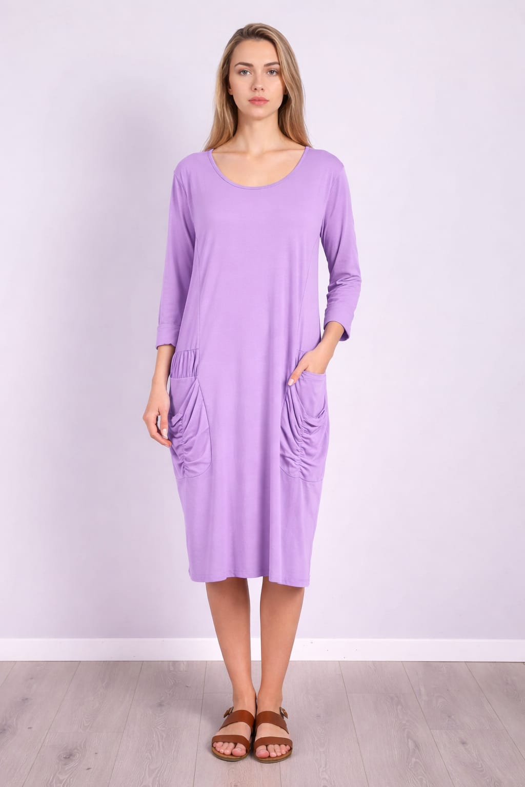 Ruched Cotton Dress Lilac