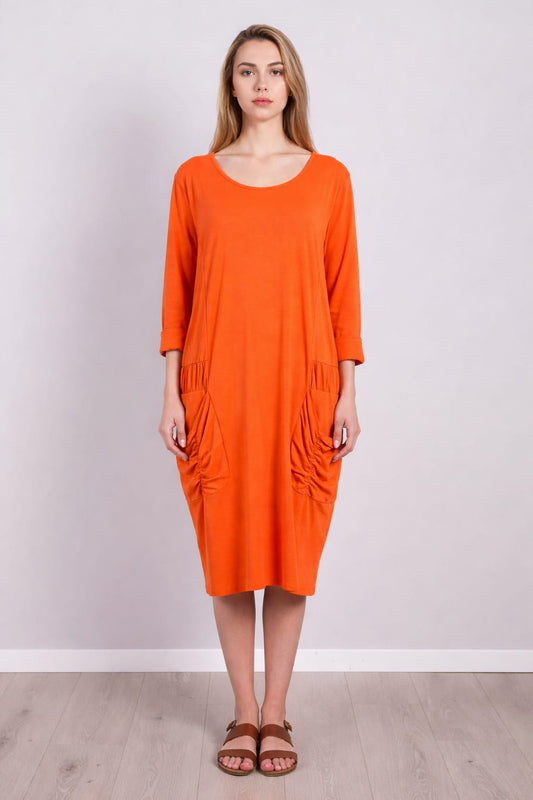 Ruched Cotton Dress Orange