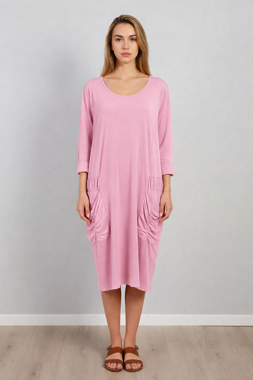 Ruched Cotton Dress Pink
