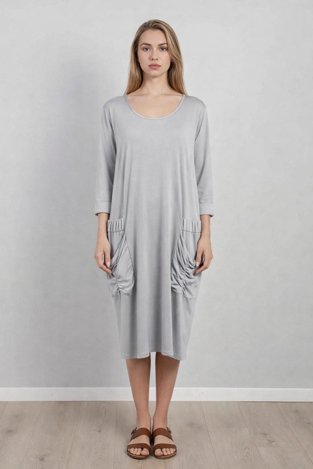 Ruched Cotton Dress Silver