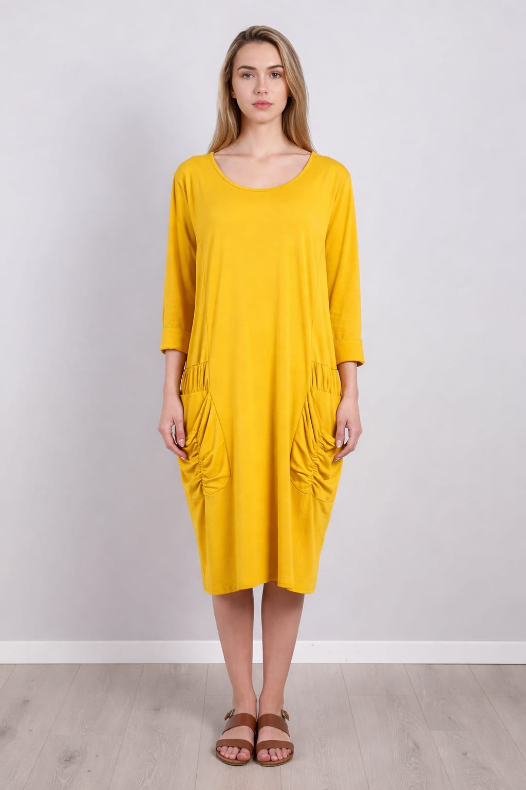 Ruched Cotton Dress Yellow