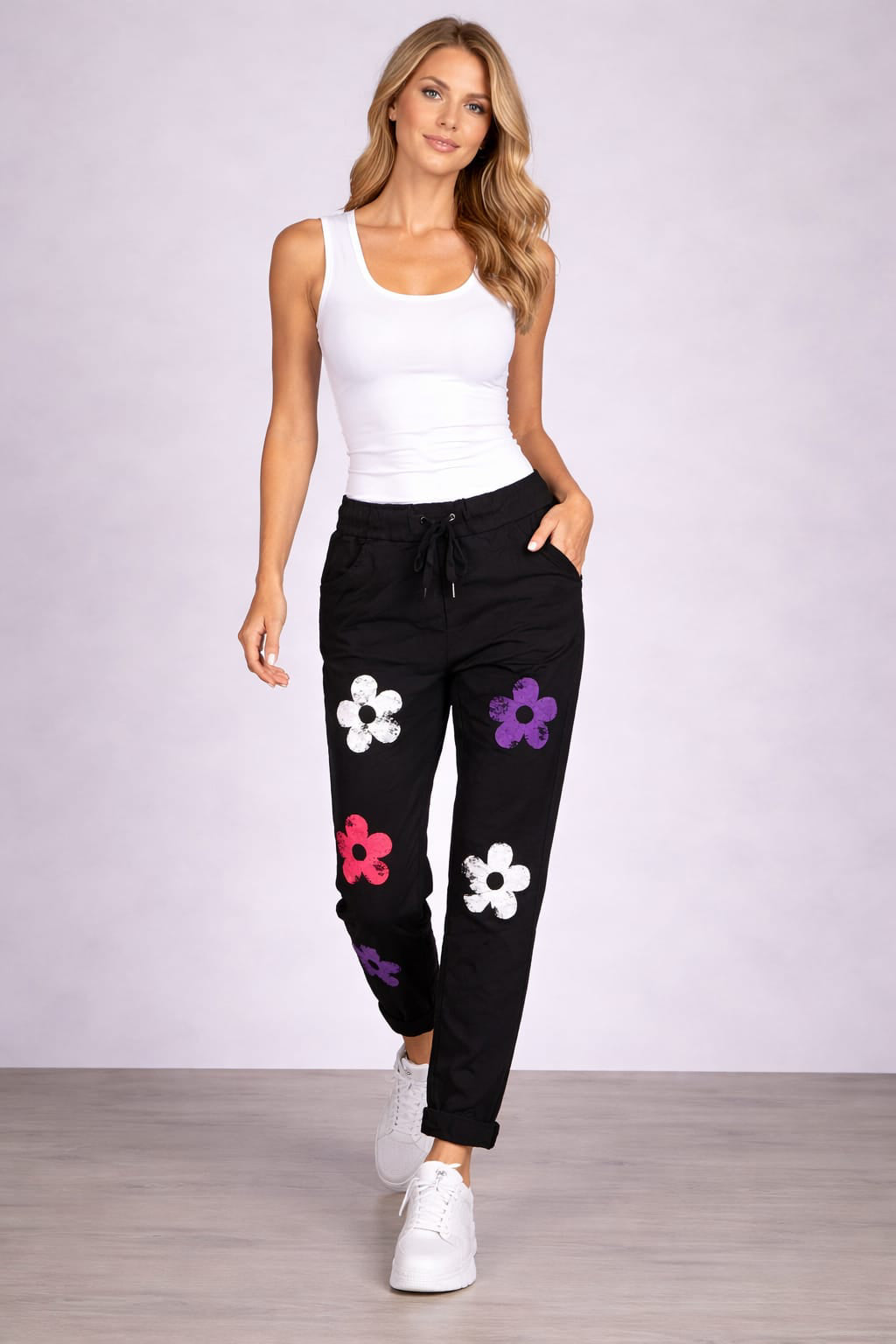 Flower Print Magic Pant Black