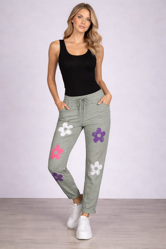 Flower Print Magic Pant Khaki