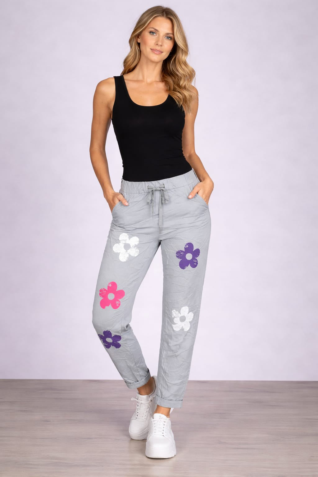 Flower Print Magic Pant Silver