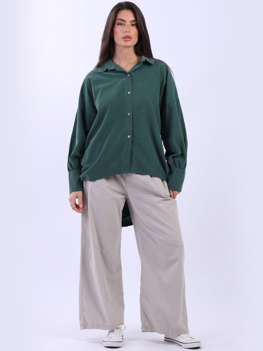 Women Solid Cotton Corduroy Collared Shirt