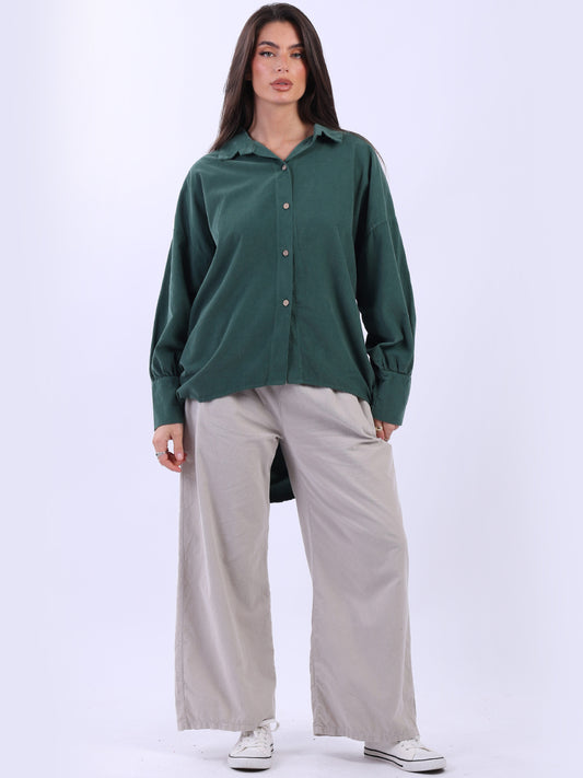 Women Solid Cotton Corduroy Collared Shirt
