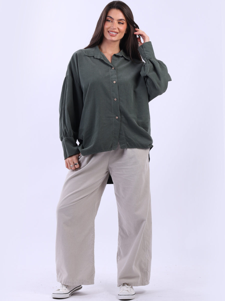 Women Solid Cotton Corduroy Collared Shirt