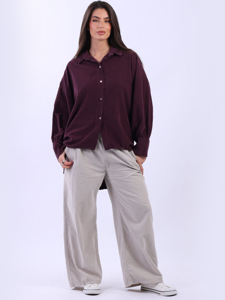 Women Solid Cotton Corduroy Collared Shirt
