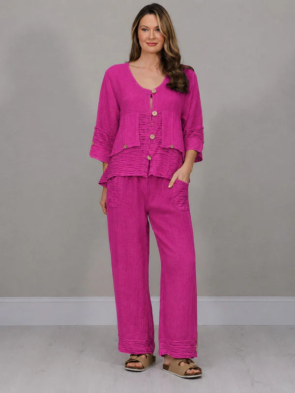 Button Down Cutout Crop Linen Jacket